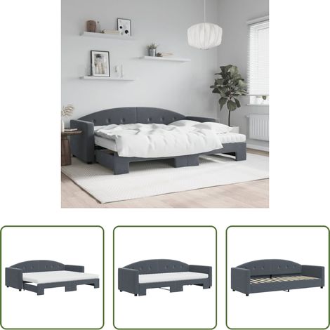 vidaXL Doppelbett - Tagesbett Ausziehbar mit Matratzen Dunkelgrau 80x200 cm Samt (1/5)