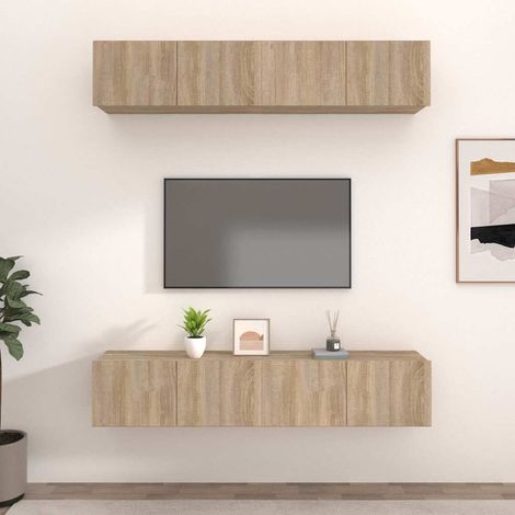 vidaXL Muebles TV 4 uds madera contrachapada roble Sonoma 80x30x30 cm (1/5)