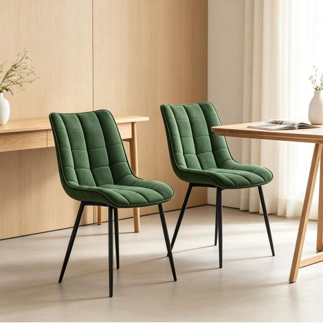 Pack de 2 sillas de comedor de terciopelo verde oscuro y metal, diseño moderno - CHICFURN (1/5)