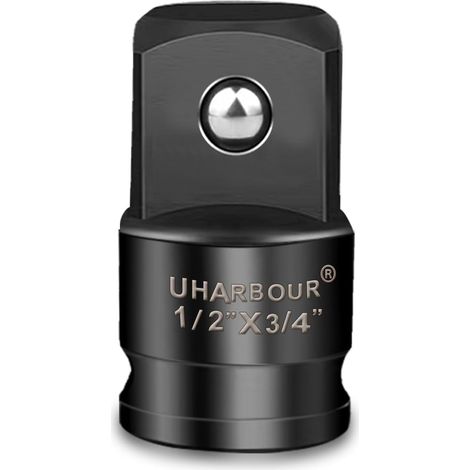 1 - Adaptateur - Visseuse à percussion - Acier chrome-molybdène - Connexion rapide 1/2 à 3/4 pouces - Usage professionnel - Argenté - 6 cm (1/5)