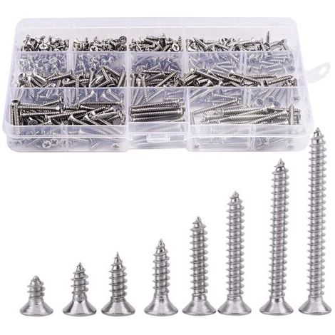 Tornillos de cabeza avellanada de acero inoxidable Aiperq, 400 unidades, tornillos para madera de cabeza plana Phillips (1/4)