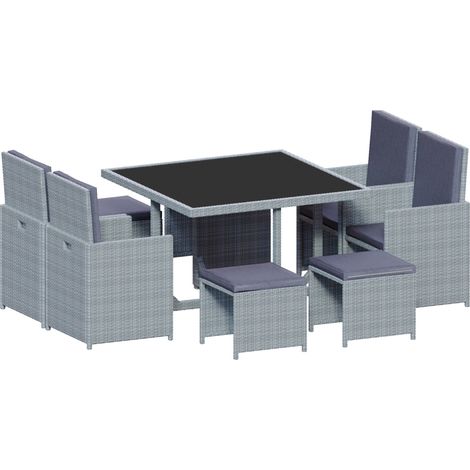 Cuba Rattan Garden Furniture 8 Seater Folding Dining Set Outdoor Table & Chairs, Grey-No-Cover