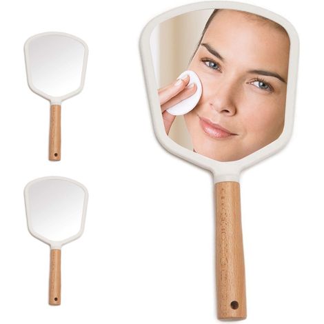 Miroir de poche voyage avec manche en bois pour maquillage portable (1/5)