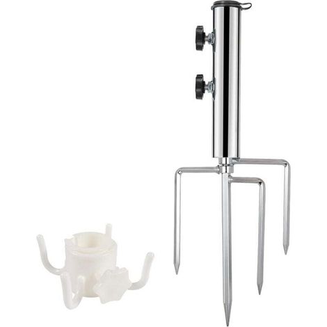 Pied de Parasol, Support de Parasol avec 4 Piquets Amovible Réglable, Douille de Parasol Réglable pour Jardin Pêch Plage (1/4)