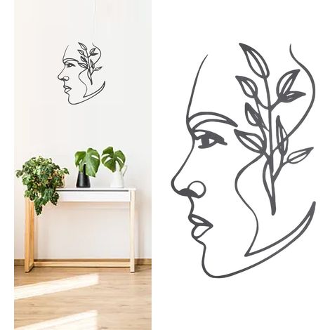 Decoración de pared moderna y minimalista de metal [perfil facial] escultura de hierro para sala de estar, dormitorio y área exterior. (1/5)