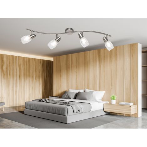 LED Deckenstrahler 4-flammig dimmbar, Silber mit Dekorglas, Breite 79cm (1/5)