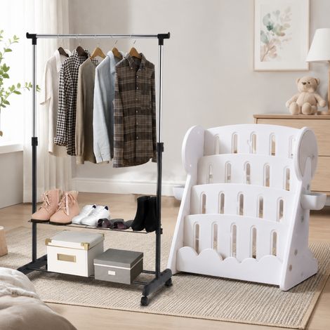 Set per armadio della cameretta (2 pezzi) – Libreria reversibile a 4 ripiani e appendiabiti con ripiano per le scarpe (1/5)