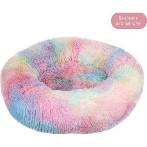 1 Panier rond pour chien et chat, fibre de polyester et coton PP, couleur arc-en-ciel, 50x50cm, hiver lavable à la main