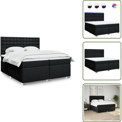 The Living Store Sommier à lattes de lit avec matelas Noir 200x200 cm Tissu - Lit Double - Lit Design - Lit Moderne - Lit Avec Éclairage Led - Matelas À Ressorts Ensachés