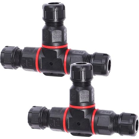 Lot de 2 connecteurs de câble étanches IP68, 3 broches - Manchon de connexion pour câble de terre en forme de T - Boîte de distribution étanche pour câble de 3 à 12 mm de diamètre - Boîte de jonction (1/5)