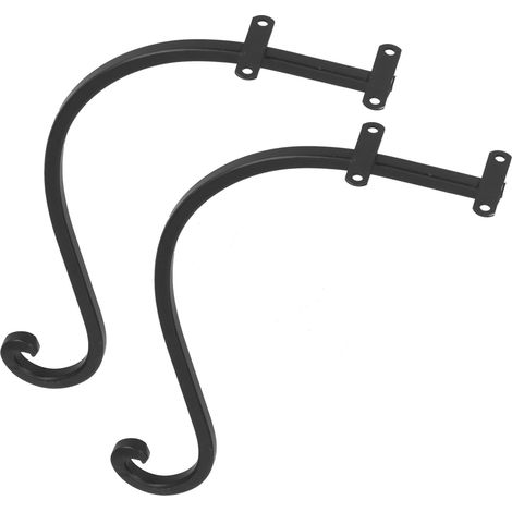 Lot de 2 crochets pour plantes rétro noirs en acier stable, supports de suspension pour plantes d'extérieur, terrasse ou jardin. (1/5)