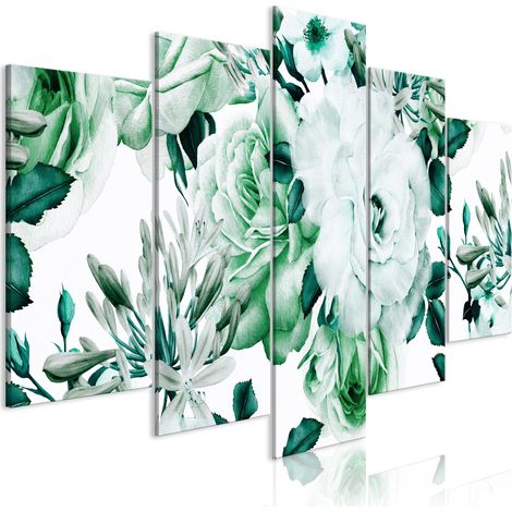 Quadro - Rose Composition (5 Parts) Wide Green - 100x50 (1/4)