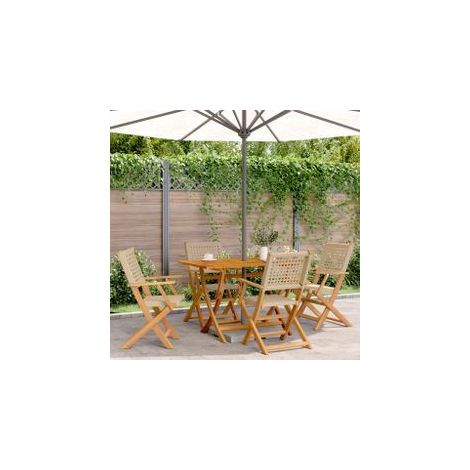 Chaises de jardin pliantes lot de 4 beige rotin et bois massif (1/5)
