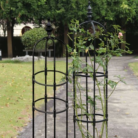 Obélisque de Jardin en acier noir pour plantes grimpantes (Diam. 28cm, H. 90/120/150/180cm, 3 niveaux, empilable)