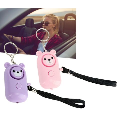 Alarma de seguridad para mujeres y niños – Llamada de emergencia de 130 dB con LED – Paquete de 2 llaveros con forma de oso hechos de ABS en rosa y morado, 66 x 38 cm (1/5)
