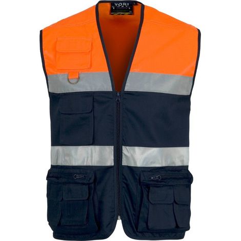 Chaleco tipo safari combinado con cintas reflectantes WORKTEAM C4010 M Marino+Naranja A.V. (1/3)