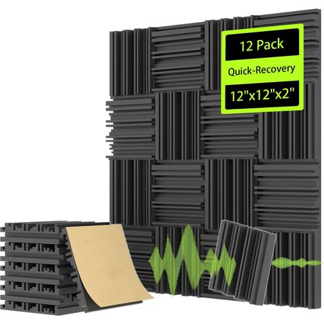 Lot de 12 panneaux de mousse acoustique, 30 x 30 x 5 cm, panneaux de mousse insonorisants autocollants, ignifuges et absorbant le bruit (1/5)