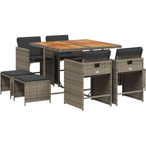 vidaXL Set da Pranzo da Giardino 9 pz con Cuscini in Polyrattan Grigio