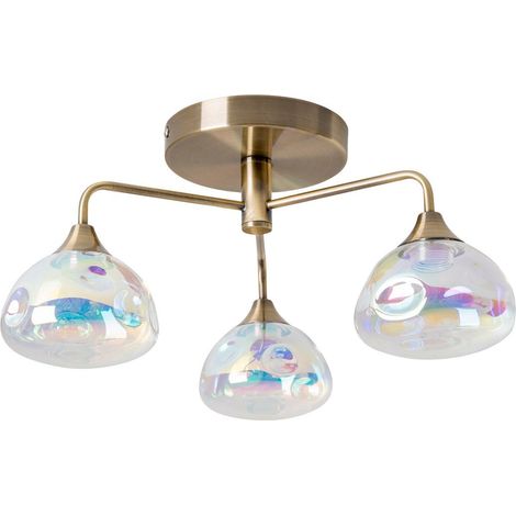 Plafonnier LED 3 Lampes en Métal Couleur Laiton et Verre Irisé pour Salon et Couloir Ø 42 cm - PANGIVO (1/5)