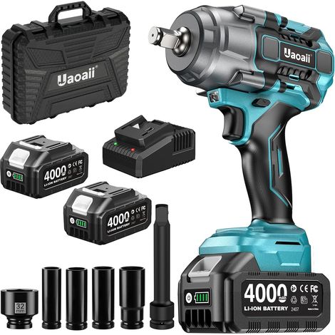 1600 N.m Clé à choc sans fil, Clé à choc sans fil pour changer les pneus des camions avec deux batteries 4000 mAh, Visseuses à choc à percussion Moteur sans balais avec coffret à outils (1/5)