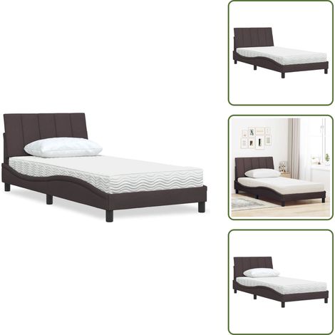 Lit avec matelas marron foncé 100x200 cm tissu - Lit - Lits - Meuble De Chambre À Coucher - Sommier (1/5)