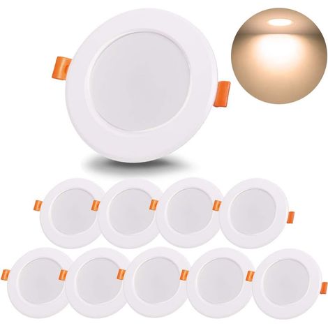 Spot encastré LED 9 W, plafonnier encastré étanche, ampoule halogène blanc chaud 3000 K, idéal pour salle de bain, cuisine, salon, couloir (lot de 10 (1/5)