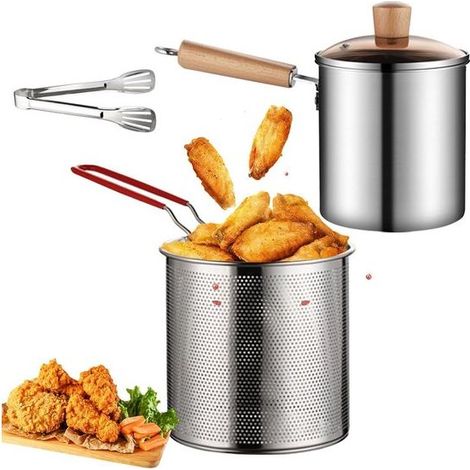 Friteuse Électrique 3L en Acier Inoxydable avec Panier Filtre à Huile, Pince, Filtre et Bec Verseur - Idéal pour Frites, Crevettes, Poisson et Poulet (1/5)
