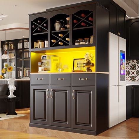 Aparador de cocina 120/40/180 cm negro con LED, 3 cajones y gran espacio de almacenamiento (1/5)