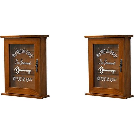 2X bois Key boîte Retro mur Key armoire avec Magnetic porte Solid bois rangement avec 6 crochets (1/5)