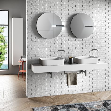 Composizione doppio lavabo 8 pezzi YOKA bianco (1/5)