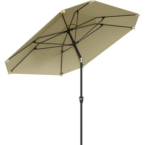 Parasol de 2,3 m sans pied, parasol de terrasse réglable à manivelle, polyester, aluminium, fibre de verre, beige (1/5)