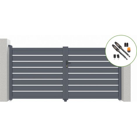 Portail battant électrique VOGEL 300x160cm gris + Motorisation TANKER B700 (1/4)