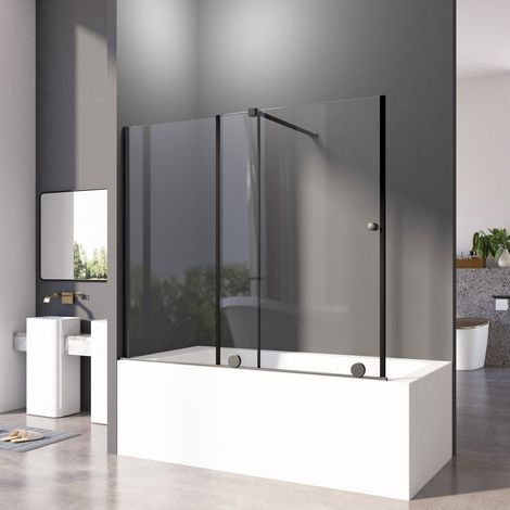 115x140 cm Badewannenaufsatz Schiebetür Duschwand für Badewanne mit Schiebetür, Schiebetür Duschtrennwand aus 6mm ESG Sicherheitsglas, Schwarz