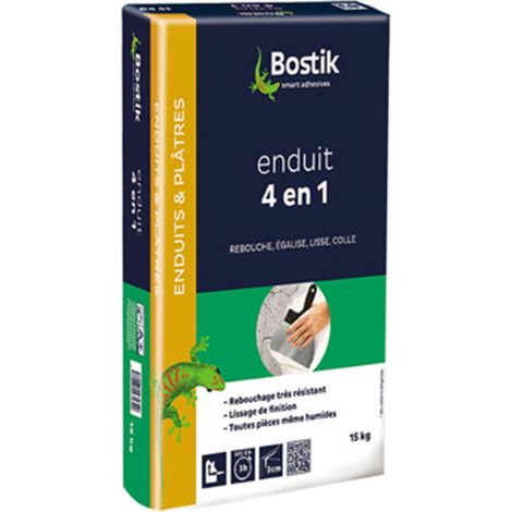 Enduit 4 en 1 rebouche, égalise, lisse, colle - sac en poudre de 15Kg (sac de 15 kilos) - Bostik