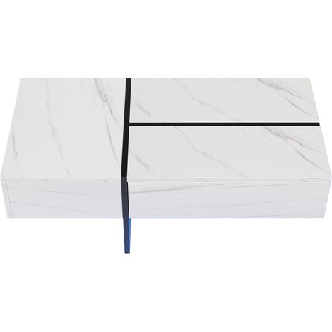 Hochglänzender weißer Couchtisch in Marmoroptik mit per App steuerbarem LED, 100 x 50 x 34,5 cm (1/5)