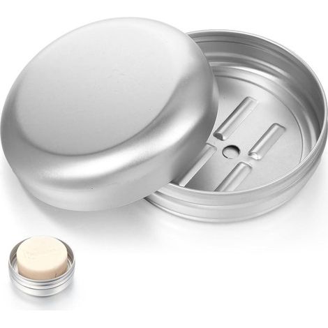 Juego de 2 jaboneras de aluminio,Jabonera metálica impermeable para viajes,Caja de jabón para el hogar y camping,Jabón de afeitar y champú sólido (1/5)