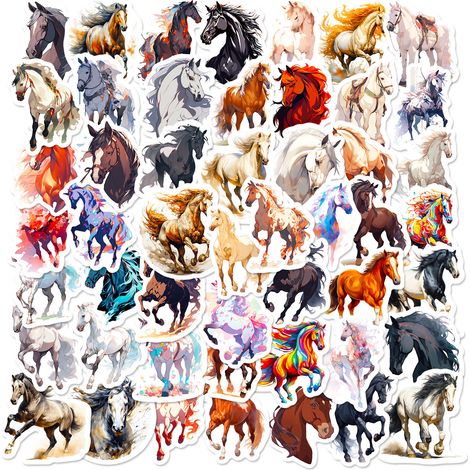 Autocollants Cheval - 50 Pièces - Matériau PP Imperméable - Pour Ordinateur Portable, Valise, Bouteille, Skateboard, Vélo - Découpe Précise (1/5)