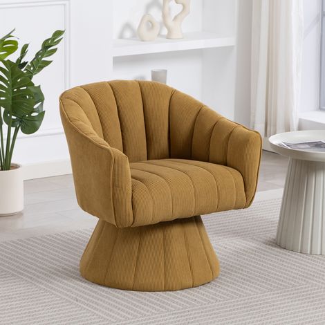 Silla giratoria 360° con acolchado grueso, respaldo envolvente, terciopelo mostaza (1/5)