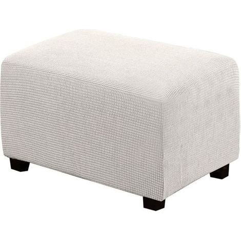 Housse de Pouf carrée Extensible en Peluche, Housses de Repose-Pieds en Jacquard Doux pour protéger Le Repose-Pieds, Housse de Pouf avec Fond élastique, Lavable en Machine - S-Blanc (1/5)