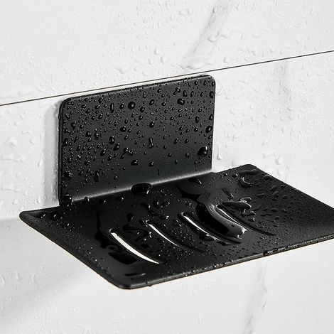 Porte-savon mural noir sans perçage inox auto-adhésif, stockage éponges et brosses (1/5)