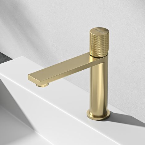 Mai & Mai Robinet Salle de Bain Mitigeur en Acier Inoxydable 304 pour Lavabo Eau Chaude et Froide Disponible Mélangeur Design Fino-01 Or Brossé 17,7 cm (1/5)