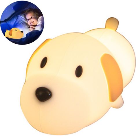 Veilleuse LED pour enfants, lampe LED chiot en silicone souple avec commande tactile sensible, lampe pour chambre de bébé avec double mode d'éclairage blanc chaud/froid (1/4)