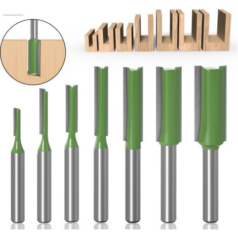 royaluxe-6mm Fraise défonceuse droite, 7 pièces Mèches de routeur droites Fraise à tranchants droits Jeu de mors droits Outils de travail du bois de fraise en bois de carburateur (1/5)