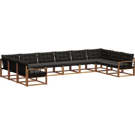Ensemble de canapés d'extérieur 10 pcs Salon de jardin Naturel et Noir (1/5)