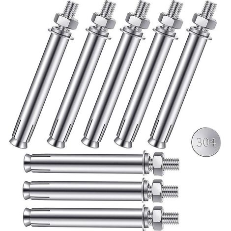 Lot de 8 vis d'expansion (M8 x 80 mm), boulons d'ancrage hexagonaux à manchon d'ancrage, chevilles de fixation robustes, en acier inoxydable 304 (1/5)