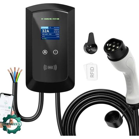 Manuzen - Borne de recharge Type 2 7,6 à 22 kW – câble 5 m IP66 — 11 kW — 16 A triphasé (1/5)