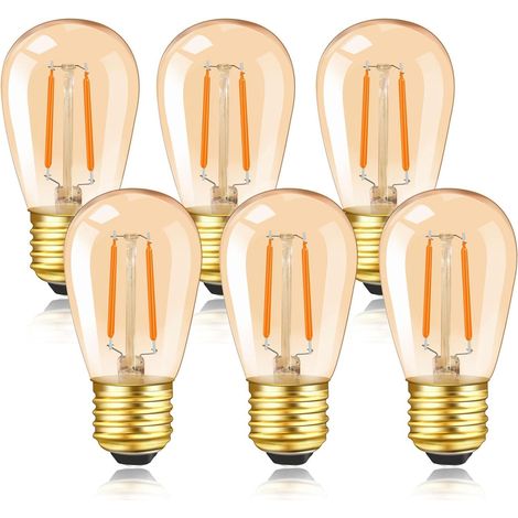 S14 Ampoule LED à Filament Vintage E27, 1W Amber Edison Remplacement 10W Incandescence, Non Dimmable, Blanc Chaud 2200K, AC 220V, Lot de 6 (1/5)