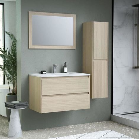 Ensemble de salle de bain - Meuble vasque L80 + miroir + colonne - TIMBER (1/5)