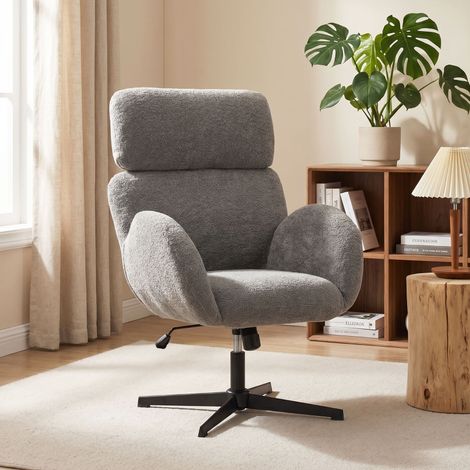 Silla de oficina giratoria, respaldo alto, reposacabezas ajustable, poliéster gris (1/5)