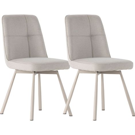 Lot de 2 chaises pivotantes tissu maillé beige surpiqûres décalées et pieds en métal crème - MICHAL (1/5)